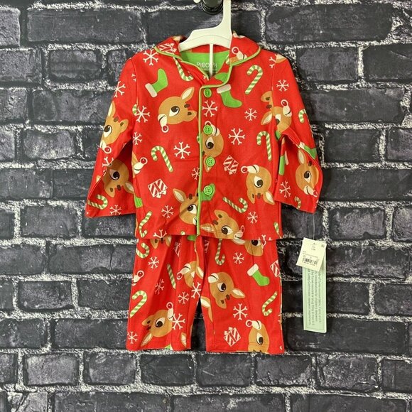 Rudolph Toddler 12 Month  2-piece Pajama SetSnowflakes Stockings Candy Canes - Picture 1 of 10